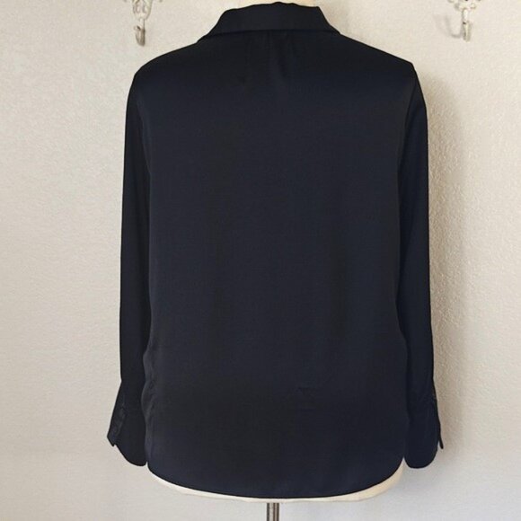 Joie Size XXL Black Button Down Blouse Black Satin Long Sleeve - Picture 3 of 6
